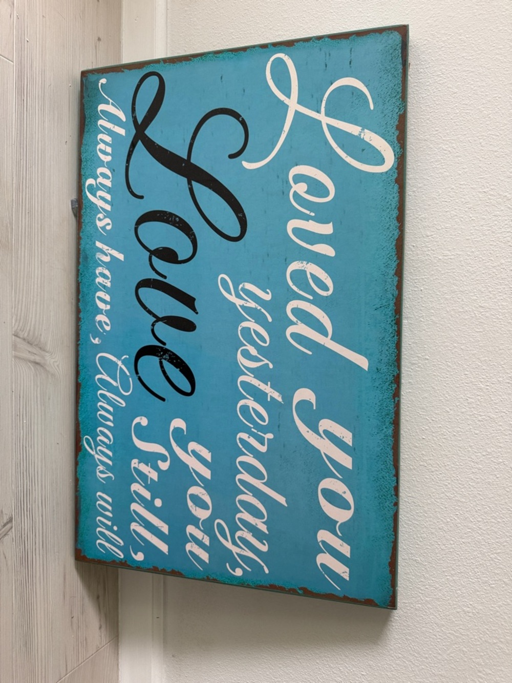 Teal Script Wall Sign - "Loved You Yesterday"